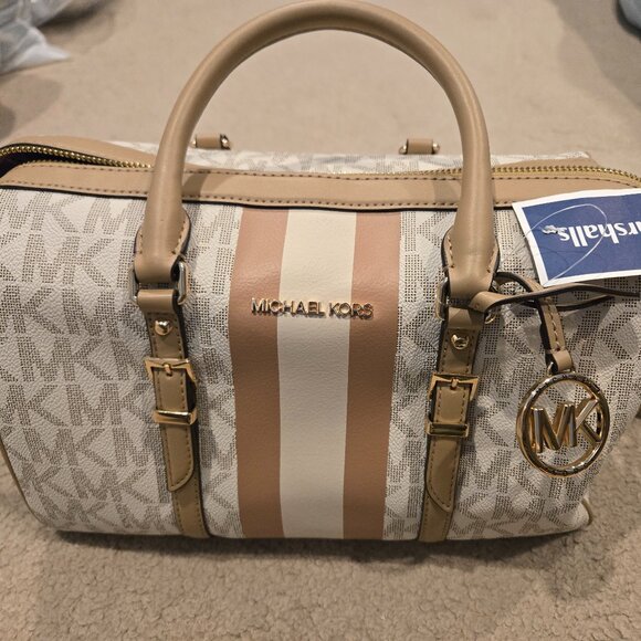 Michael Kors NWT Cream Stripe Logo Handbag - Picture 1 of 2
